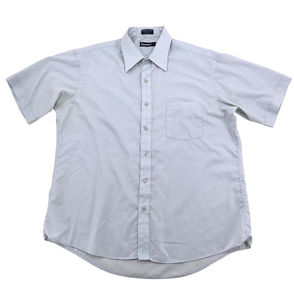 Damon Button Down Shirt Mens 17 Gray‎ Short Sleeve Silcron Vintage 70s USA Made